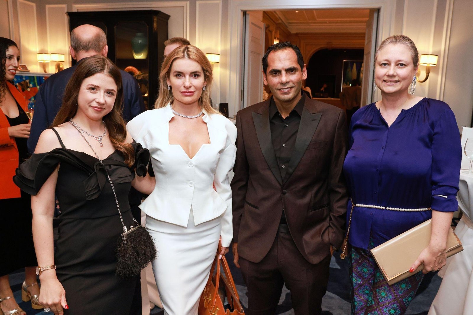 The evening brought together guests from around the world, creating a wonderful opportunity for new connections. Pictured: Viktoriya Kukhta (Founder, Viktory Agency), Anna Stukkert (investor, influencer, journalist), Anwar Elkamony (tennis player, TEDx speaker) and Lidia Weber (founder, Oliver Weber Collection). Photo credit: Illariy Chiquillo.