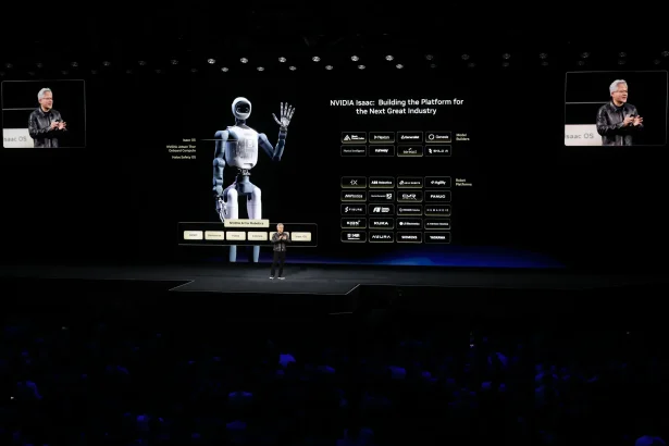 Nvidia CEO Jensen Huang presenting on stage at GTC Berlin